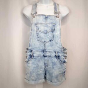 Blue Spice Denim Bib Overall Rolled Cuff Stretch Shorts Size 9 Vintage 90s